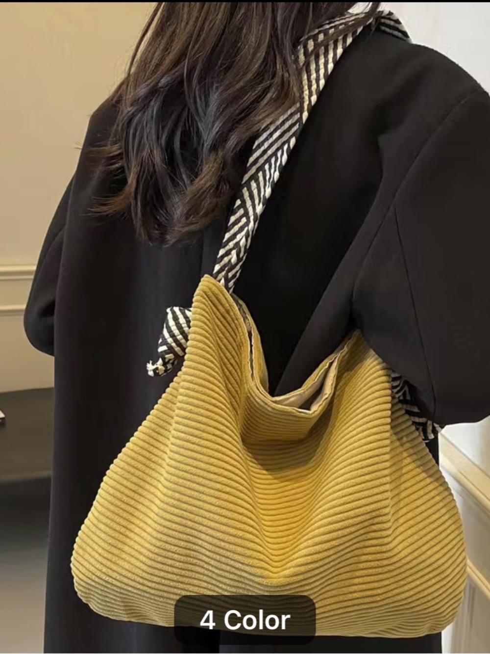 Stylish Mustard Ribbed Shoulder Bag